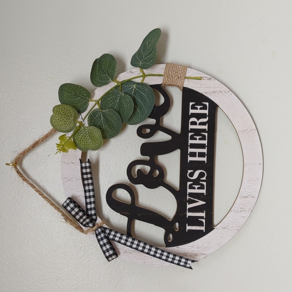 Other - Love lives here wood wall decor buffalo plaid Black & white fall any season deco